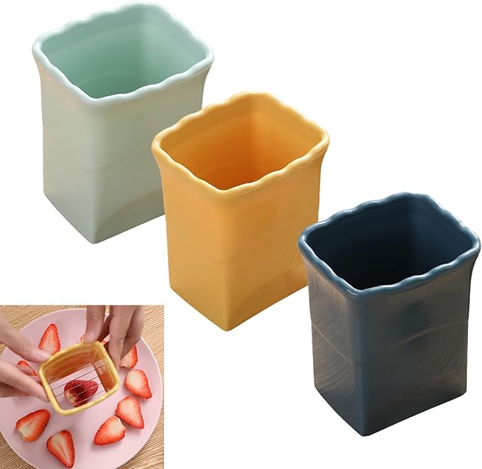 3 PCS Cup Slicer, 2025 New Egg Stainless Steel Strawberry Slicer, Egg Slicers, Strawberry Cutter, Premium Quickly Making Vegetable Salad Cutter, Craft Fruit Kitchen Tool