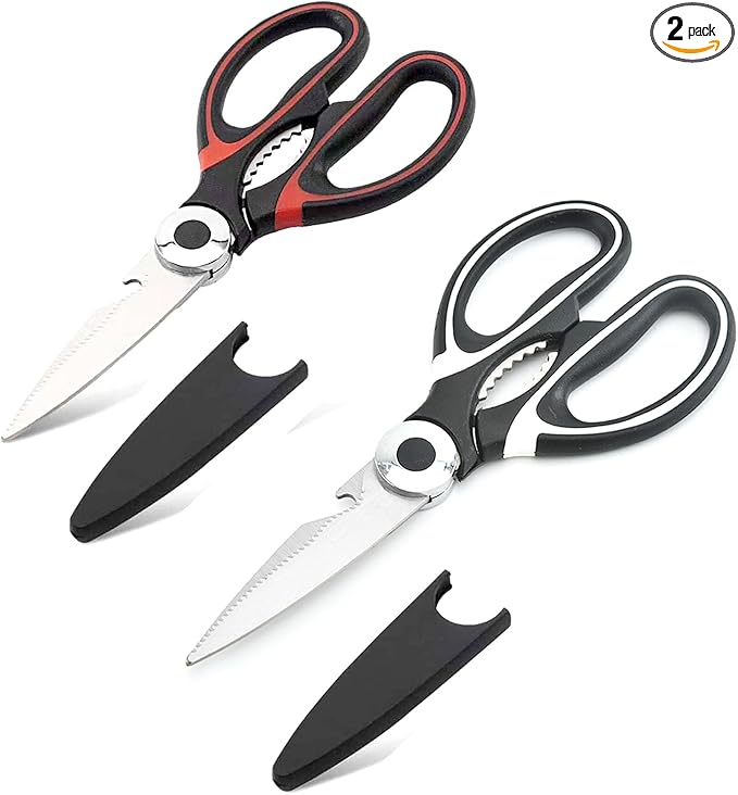 Heavy Duty Kitchen Scissors, 2 Pcs Stainless Steel Multipurpose Sharp Utility Shear for Chicken, Fish, Meat, Bear and Nuts (2)