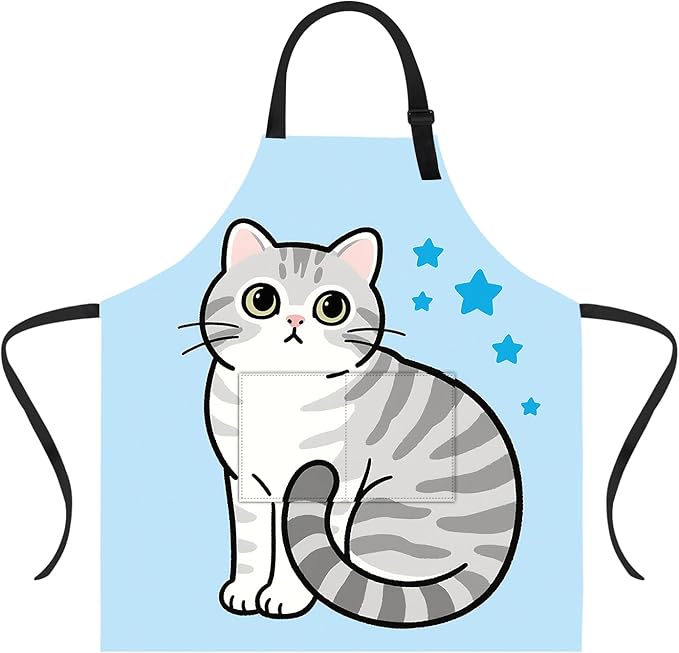 Funny Cat Apron with 2 Pockets Waterproof for Men Women Kitchen Garden Decor