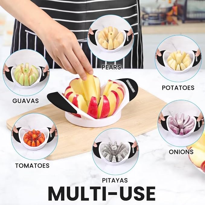 SCHVUBENR Large Apple Corer and Slicer - 4.72 Inch Apple Cutter Slicer with 12 Blades - Stainless Steel Apple Slicer - Sharp Apple Corer Tool - Anti-Slip Grip, Easy to Use & Dishwasher Safe - Black