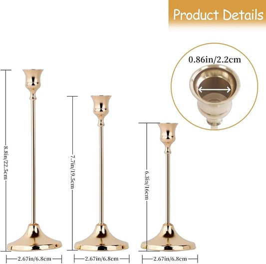 French Gold Candlestick Holders Set of 6, Metal Taper Candle Holders, Classic Decorative Candle Stick for Christmas, Wedding, Party, Dinner Tables,Home Décor