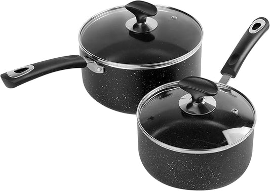 RATWIA Nonstick Saucepan Set - 2 Quart and 3 Quart,Ultra Non Stick Sauce Pan Small Pot with Glass Lid,Great for Home Kitchen Restaurant,Black