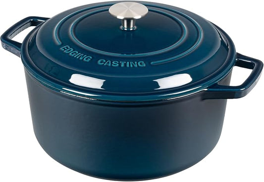 EDGING CASTING Enameled Cast Iron Dutch Oven Pot With Lid, Dutch Oven for Sourdough Bread Baking Round Pot Dule Handle, 6 Quart, Blue
