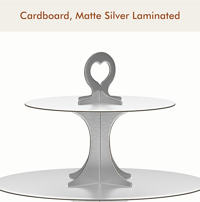 Cupcake Stand Tower, 2 Pack, Silver, 3 Tiered, Cup Cake Stand Cardboard Dessert Holder for Parties (Cardboard Silver 2 Pack)