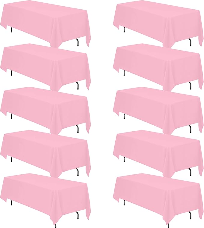 BRILLMAX 10 Pack Pink Tablecloths 70 x 120 Inch for 6ft & 8ft Rectangle Tables - 150 GSM Polyester Fabric, Universal Fit, Water, Stain & Wrinkle Resistant Cloth Cover for Wedding Reception Banquet