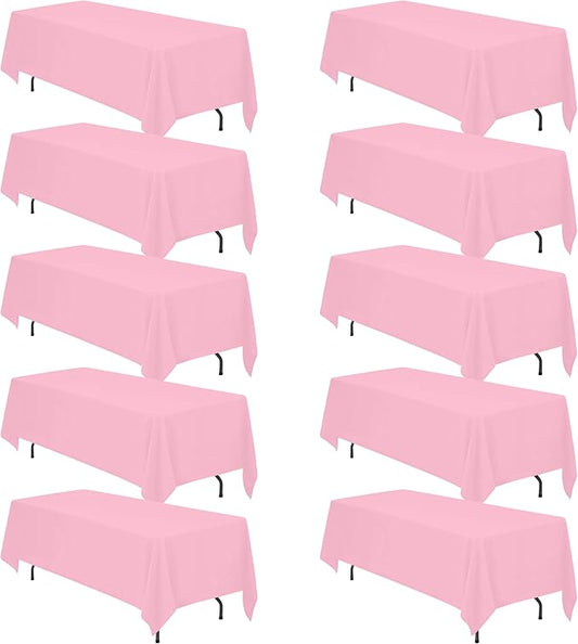 BRILLMAX 10 Pack Pink Tablecloths 70 x 120 Inch for 6ft & 8ft Rectangle Tables - 150 GSM Polyester Fabric, Universal Fit, Water, Stain & Wrinkle Resistant Cloth Cover for Wedding Reception Banquet