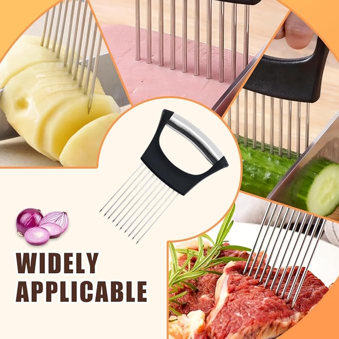 Onion Slice Holder, 2025 Upgraded Stainless Steel Onion Holder for Slicing Lemon Slicer Vegetable Cutter, Kitchen Chopper Slicing Assistant Tool for Meat, Onion, Potato, Tomato (1, D)