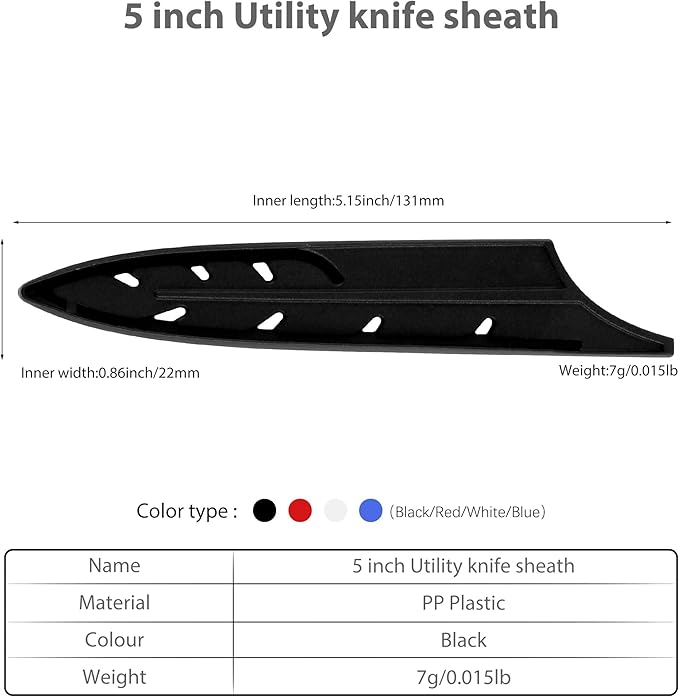 XYJ 2pcs/set Safety Knife Covers Sleeves Knives Edge Guard, Universal Knife Sheath, Paring, Utility Knife Case Blade Guards Protector Black Kitchen Knife Cover Sleeve (For 5'' Utility Knife)