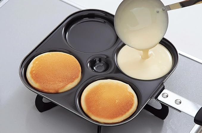 Shimomura Planning 37547 Fried Egg Pancake Frying Pan, Made in Japan, For Direct Fire, 3.1 inches (8 cm), Dividers, 4 Holes, Round Shape, Easy Baking, Large Grill, Imagawa-yaki, Breakfast, Pastry