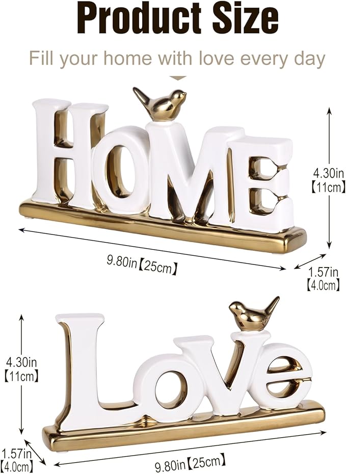 Love Sign Decor,White and Gold Room Decor Aesthetic, Knick Knack Shelf,Gold Bird Decor, Boho Bookshelf ,Abstract Gold Statue ,For Living Room,Bedroom, Contemporary Tv Stand set of 2 (2, White)