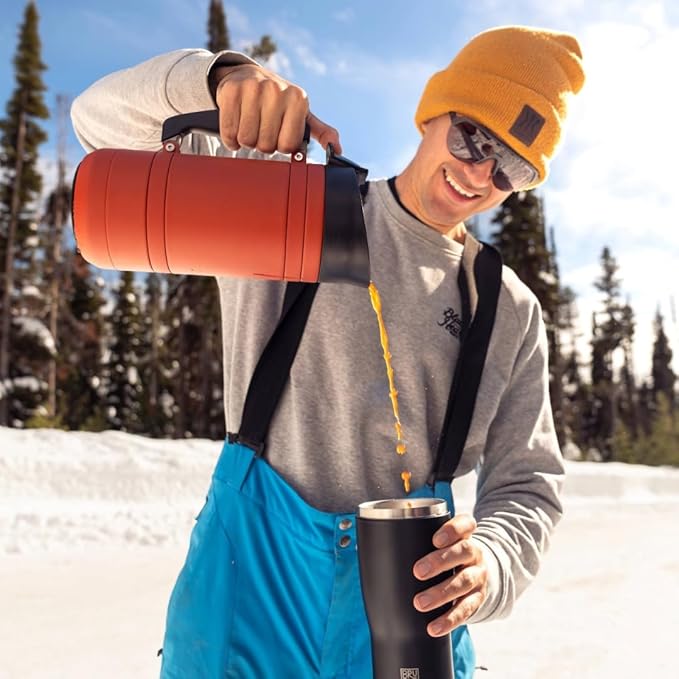 BruTrek BaseCamp Coffee Press - Double Wall Insulated Stainless Steel - Bru-Stop Technology, No Grounds in Coffee, No Spill Lid (Red Rock, 48 fl.oz)