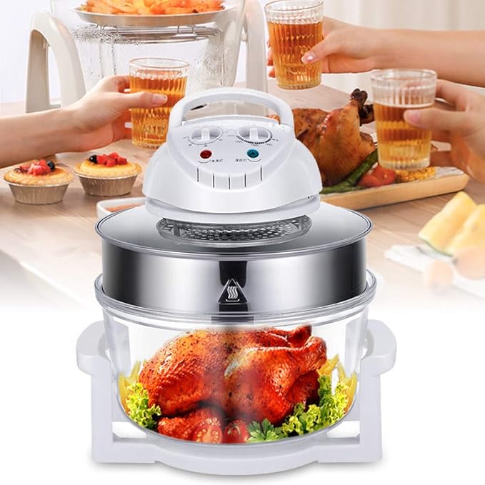 18.5qt Extra Large Air Fryer, Infrared Convection, 1200w Glass Air Fryer Halogen Oven Cooker for Quick Easy Meals for Entire Family, Airfryer Oven for Healthier Crispy Foods, White Clear