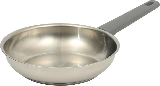 Oster Beauford 8-Inch Stainless Steel Frying Pan – Induction, Oven & Dishwasher Safe Skillet, Soft-Touch Gray Handle, 5-Ply Encapsulated Bottom