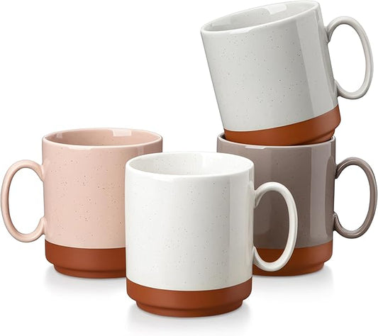 MALACASA 12oz Ceramic Coffee Mugs Set of 4, Stackable Coffee Cups with Straight-Sided Design, Mugs for Coffee, Latte, Tea, Hot Chocolate, Cappuccino and Cocoa, Microwave & Dishwasher Safe, Multicolor