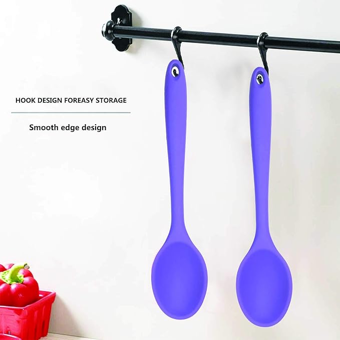2 Pcs Silicone spoons for cooking heat resistant, Hygienic Design Cooking Utensi Mixing Spoons for Kitchen Cooking Baking Stirring Mixing Tools (Purple)