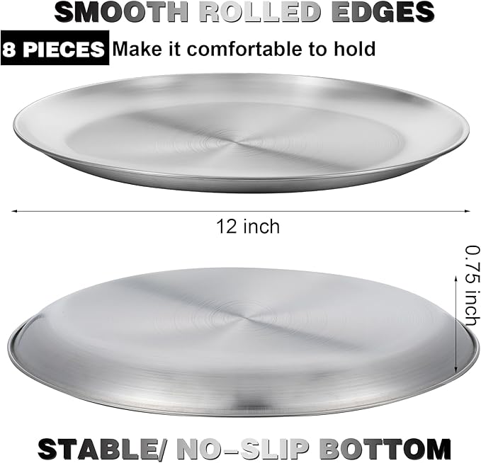 wutfuooo 8 Pieces 12 Inch Pizza Pans Bulk Stainless Steel Sets Round Bakeware Pizza Trays for Oven Kitchen Baking Home Restaurant Safe Sturdy Reusable Easy Clean