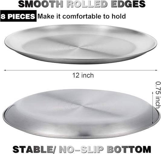 wutfuooo 8 Pieces 12 Inch Pizza Pans Bulk Stainless Steel Sets Round Bakeware Pizza Trays for Oven Kitchen Baking Home Restaurant Safe Sturdy Reusable Easy Clean