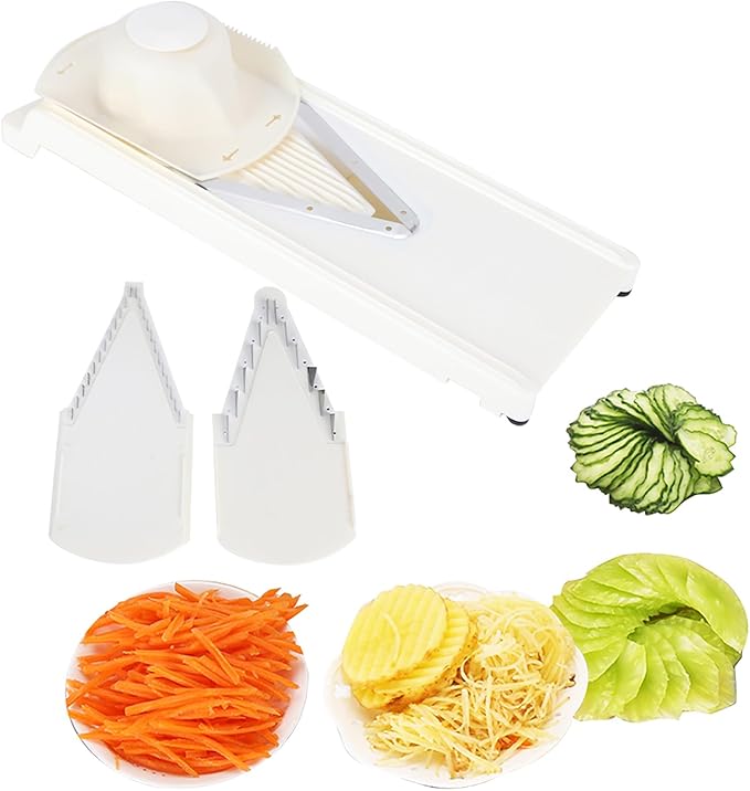 Mandoline Slicer, Non Slip Household V Slicer Cutter with Stainless Steel Blade, Multifunctional Vegetable Slicer with Hand Protector for Fruits