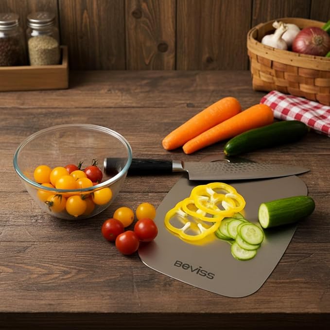 Beviss Cutting Board, 100% Pure 18/8 Stainless Steel Cutting Board Double Sided, 15" x 11" Chopping Board for Kitchen, Dishwasher Safe Chopping Board for Meat, Vegetables or Fruit, Large