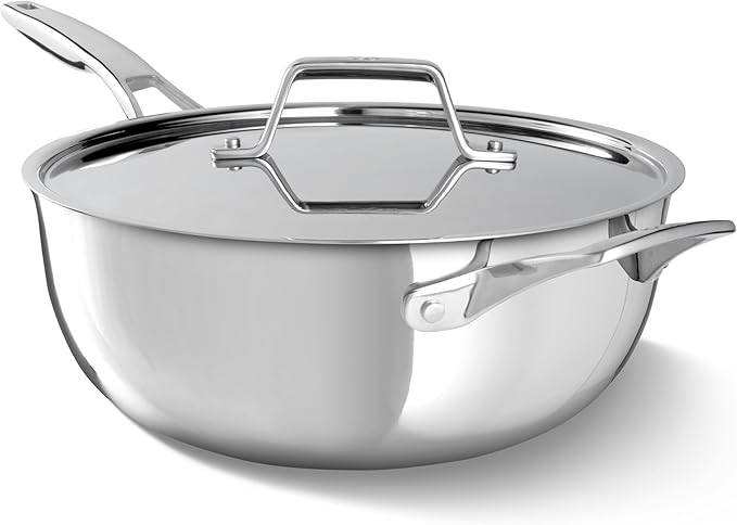 Calphalon Premier Polished 5-Ply Stainless Steel Cookware Set w/Turbo Heat Tech 4.5Qt Chef's Pan with Lid, Induction, Oven Safe 500F, Silver