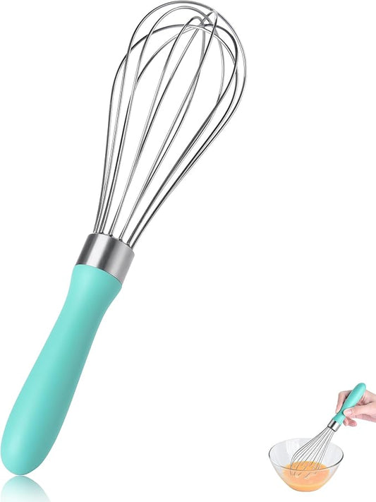 9.06 in Kitchen Wire Whisk, 18/10 Stainless Steel Metal Balloon Wisk Heavy Duty Egg Beater whisker Hand Mixer for Cooking, Baking, Mixing, Stirring, Sauce, Flour, chocolate（Small, Aqua Sky）