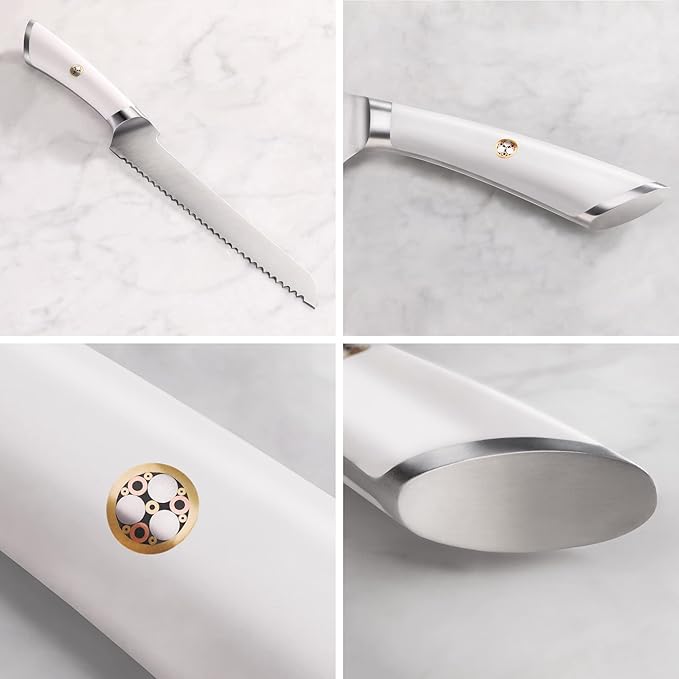Cangshan ELBERT Series German Steel Forged 8" Offset Bread Knife (White)