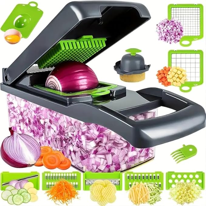 14-in-1 Adjustable Mandoline Chopper – Vegetable Slicer with Container, Blade Guard & Peeler – No-Slip Base