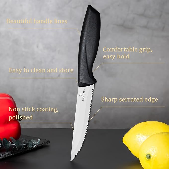 Steak Knives,Steak Knives Set of 4,Stainless Steel Steak Knife Sets,Sharp Serrated Steak Knife,Durable Kitchen Steak Knifes,Ergonomic Silver Handle Steak Knifes,Dishwasher Safe