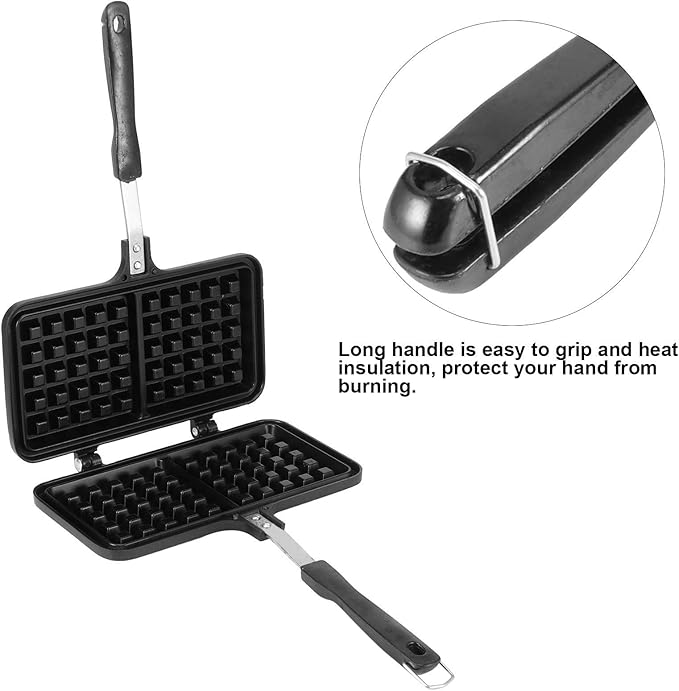Double Sided Cast Iron Waffle Maker, Nonstick Waffle Maker Pan, Metal Grilled Sandwich Maker Pan, Waffle Iron for Stovetop or Grill, Grill Cheese Sandwich Maker for Kitchen Breakfast