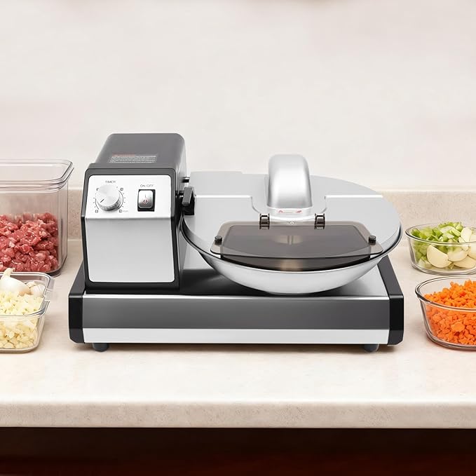 Commercial Food Processor, 5.28QT Heavy Duty Meat Grinder & Vegetable Chopper, w/ 1-15 Min Timer & Stainless Steel Bowl, Electric Meat Mixer for Restaurant, Home Kitchen
