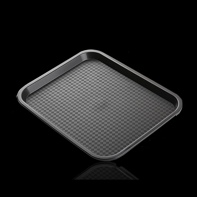 12 Pack Cafeteria Trays, 13 x 10 Inch Plastic Fast Food Serving Trays, Restaurant Black Stackable Serving Platter for Kitchen, Party, Dining