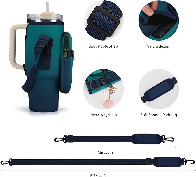 Water Bottle Carrier Bag for Stanley 40/30 oz Tumbler with Phone Pocket Neoprene Water Bottle Holder with Shoulder & Handheld Strap Stanley Cup Accessories