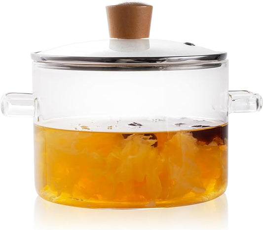 Recceng Glass Pots for Cooking on Stove, 1.8L/60 OZ Clear Simmer Pot Potpourri, Glass saucepan with Lid, Cookware for Stovetop