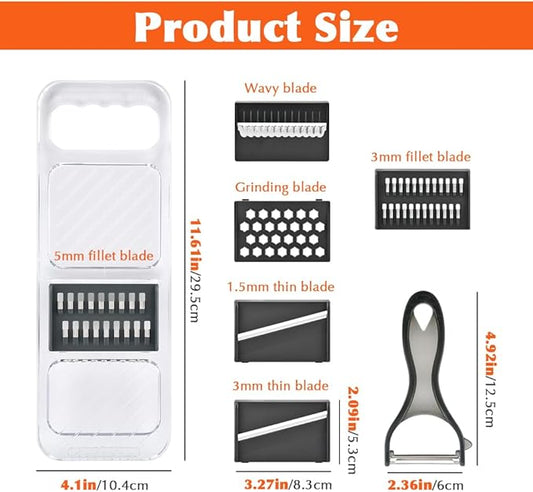 Mandoline Slicer for Kitchen,6-in-1 Adjustable Mandolin Blade with Safe Hand Guard,Stainless Steel Mandoline Food Slicer, for Kitchen,Potato,Tomato,Carrot,Vegetable,Fruit Cutter