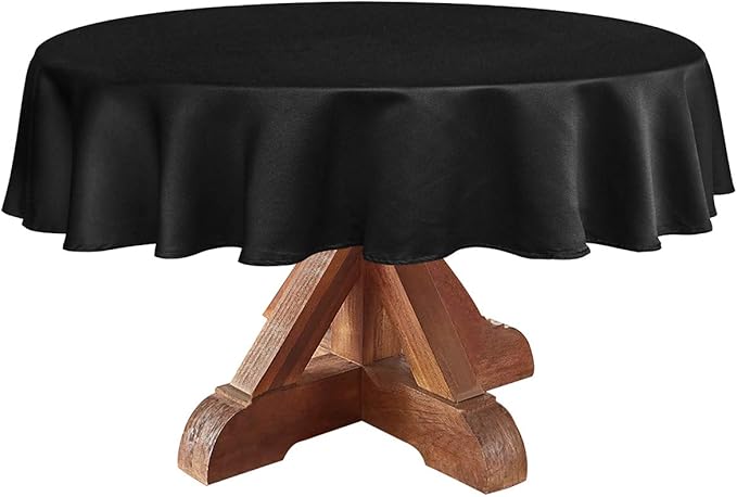 Obstal 210GSM Round Table Cloth, Water Resistance Microfiber Tablecloth, Decorative Fabric Circular Table Cover for Outdoor and Indoor Use (Black, 70 Inch Diameter)