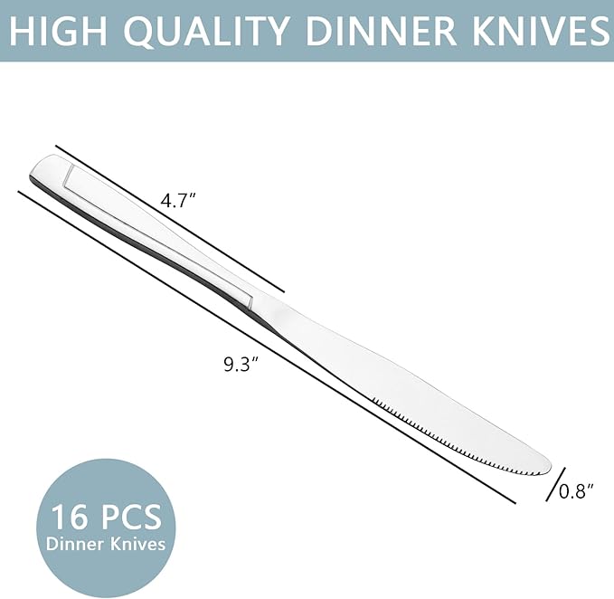 Cand Stainless Steel Dinner Knives, Set of 16, Flatware Table Knife Set