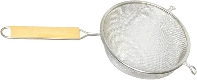 TrueCraftware- 6-Inch Single Medium Tin Mesh Strainer 6-3/4" Handle Length Wooden Handle- Kitchen Utensil Food Strainer Skimmer Spoon for Cooking Sieve Sifters Rice Quinoa Pasta Fruits Vegetable