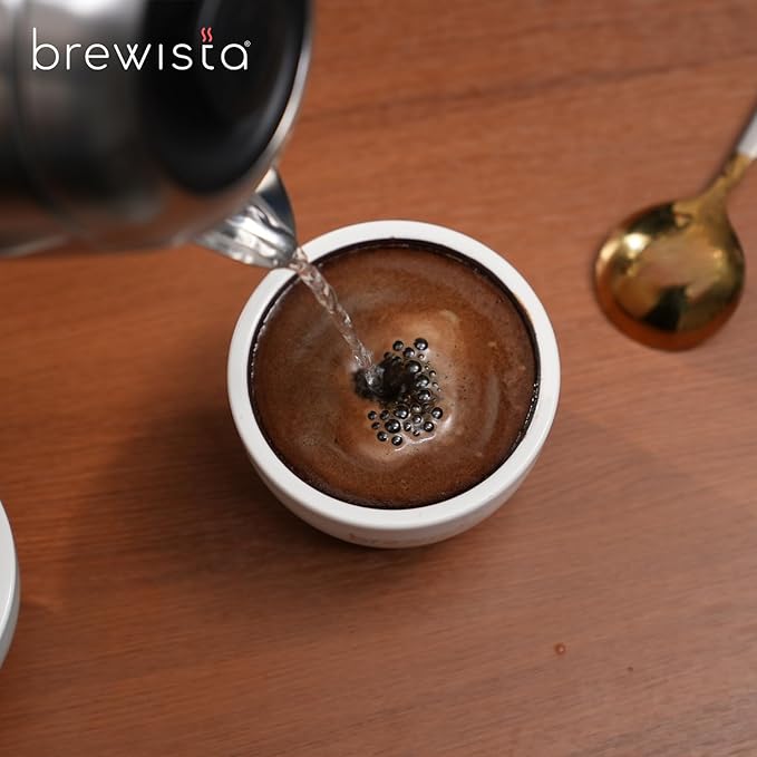 Brewista Professional Coffee Cupping Bowls with Silicone Lid, 8 oz, Heat-Retaining Porcelain, Glazed Dark Brown Interior for Precision Coffee Tasting, Espresso & Pour Over, Set of 4 (White)