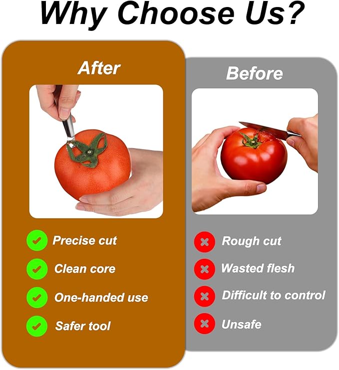 6pcs Tomato Corer, Strawberry Huller Stainless Steel Tomato Strawberry Stem Remover Tool Fruit & Vegetable Corer Baller Tool Ideal for Kitchen