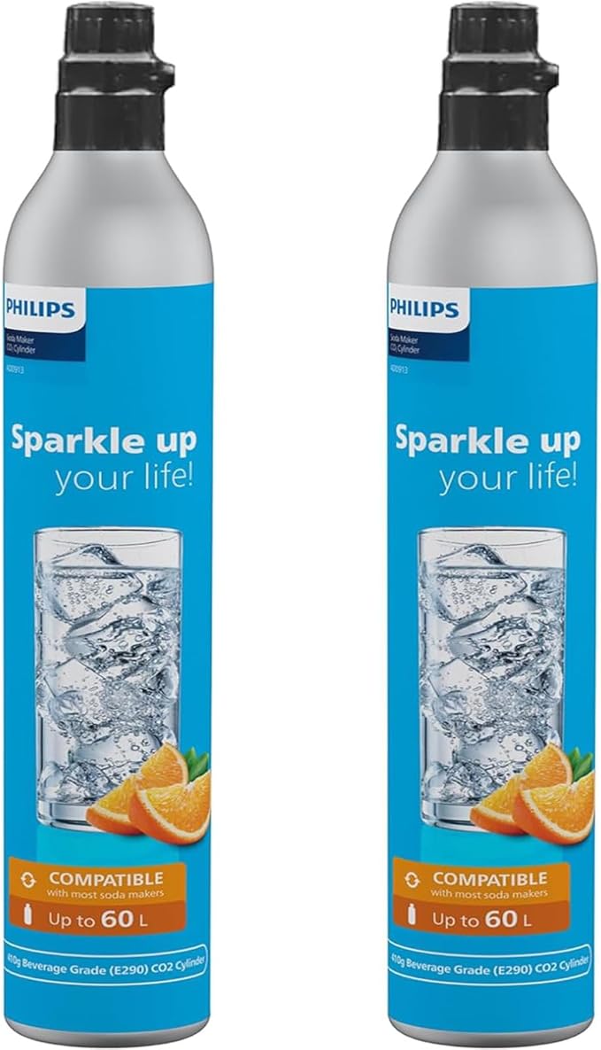 CO2 Canisters for Soda Maker, Philips 60L Threaded Refill Co2 Cylinder for Carbonated Water Machine, Compatible with All Screw-In Sparkling Water Maker, Refillable Co2 Cartridges