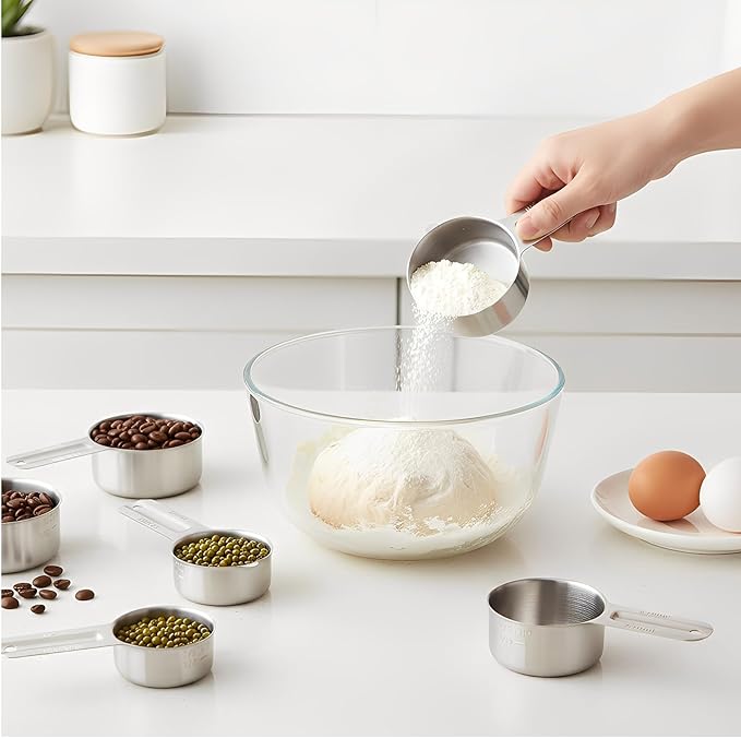 Measuring Cups 7 Pieces Stainless Steel Measuring Cups for Baking Cooking Metal Measurings Cup for Dry or Liquid Ingredients Measurement, Stackable, Dishwasher Safe