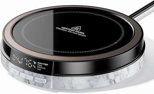 Coffee Mug Warmer for Desk, 50W Fast Heating Cup Warmer with Smart Display, 4 Temps & 12H Timer, Auto Shut Off for Tea, Milk, Hot Drinks - Marble Effect