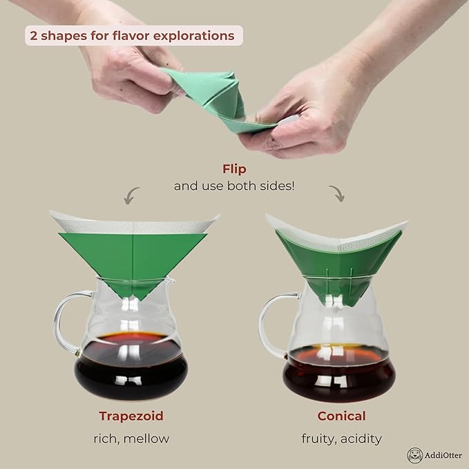AddiOtter Pour-over Coffee Set for Home/Outdoor Adventures, Includes 80 Disposable Fabric Filters & 1 Dripper, Brew for 1-2 Cups, Enhanced Extraction Filters for Brewing Smooth & Flavorful Coffees