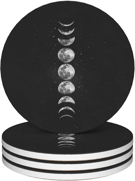 Coasters for Drinks,Set of 4 Absorbent Coasters,Moon Phases Ceramic Coasters with Cork Base,Cup Coaster for Coffee Table Protection,Gifts for Housewarming Birthday - Home and Dining Room Decor