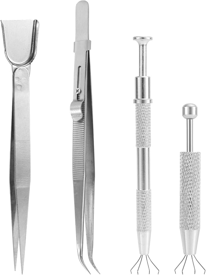 4pcs Cake Decorating Tools Set, Stainless Steel Sprinkle Pen 2 Long & Short Grabber & Tweezers with Shovel Head Professional Sprinkles Tools for Baking Cookies Cupcake Decoration