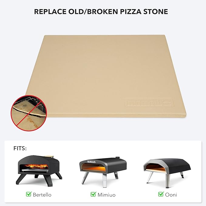 Mimiuo Pizza Stone for Oven and BBQ Grill, 13 inch Square Bread Baking Stone, Heavy Duty Large Ceramic Pizza Pan for Baking Pie Cookie and Cheese