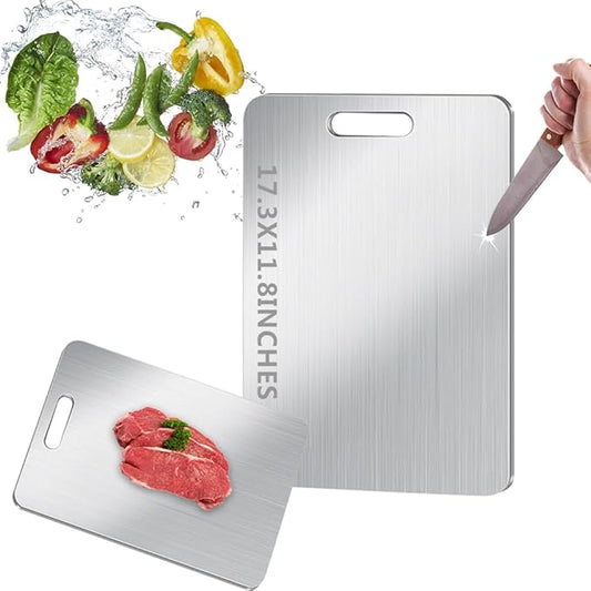 BLOCE Titanium Cutting Board for Kitchen, Stainless Non Stick Chopping Board, Upgrade Double Sided Food-Grade Titanium Board for Kitchen for Meat Cheese Vegetable (X-Large)
