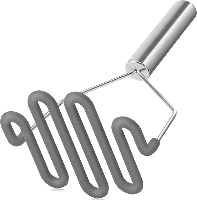 Urbanstrive Non-Scratch Silicone Potato Masher Kitchen Tool, Potatoes Masher Potato Masher Stainless Steel Wrapped In Premium Silicone, Potato Smasher, Grey