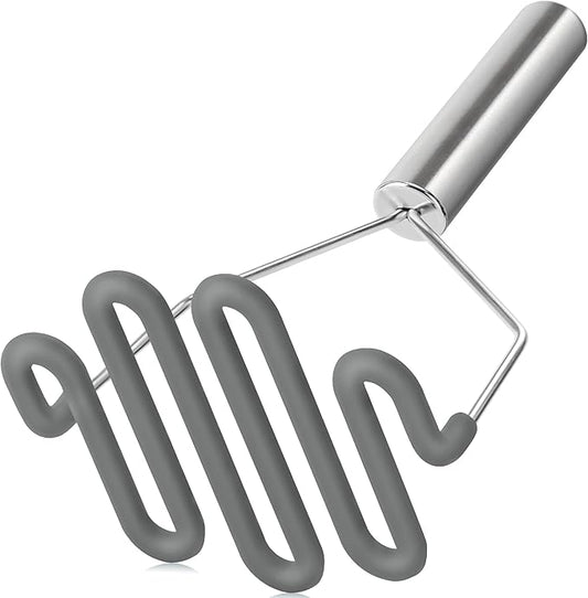 Urbanstrive Non-Scratch Silicone Potato Masher Kitchen Tool, Potatoes Masher Potato Masher Stainless Steel Wrapped In Premium Silicone, Potato Smasher, Grey
