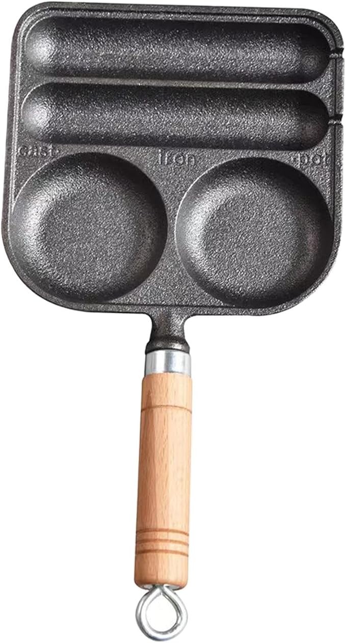 Fenteer Sausage and Eggs Grilling Pan, Hot Dog Presser Maker, Homemade 4 Cavity Cast Iron Non Coating DIY Waffle Corn Dog Grill Pan for Outdoor, Baking